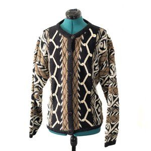 Vintage Cardigan Sweater Chunky Knit Neutrals Size Large